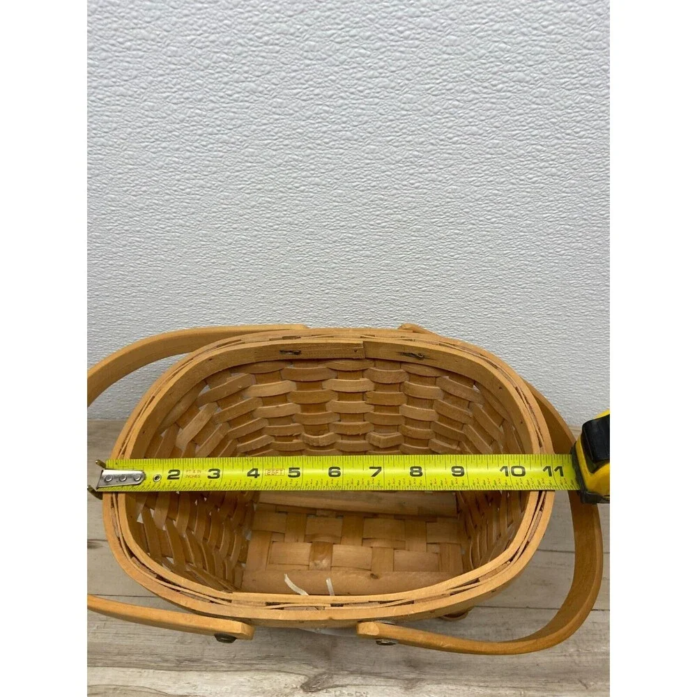 Precious Moments Double Folding Handle Wooden Basket With Porcelain Ornament